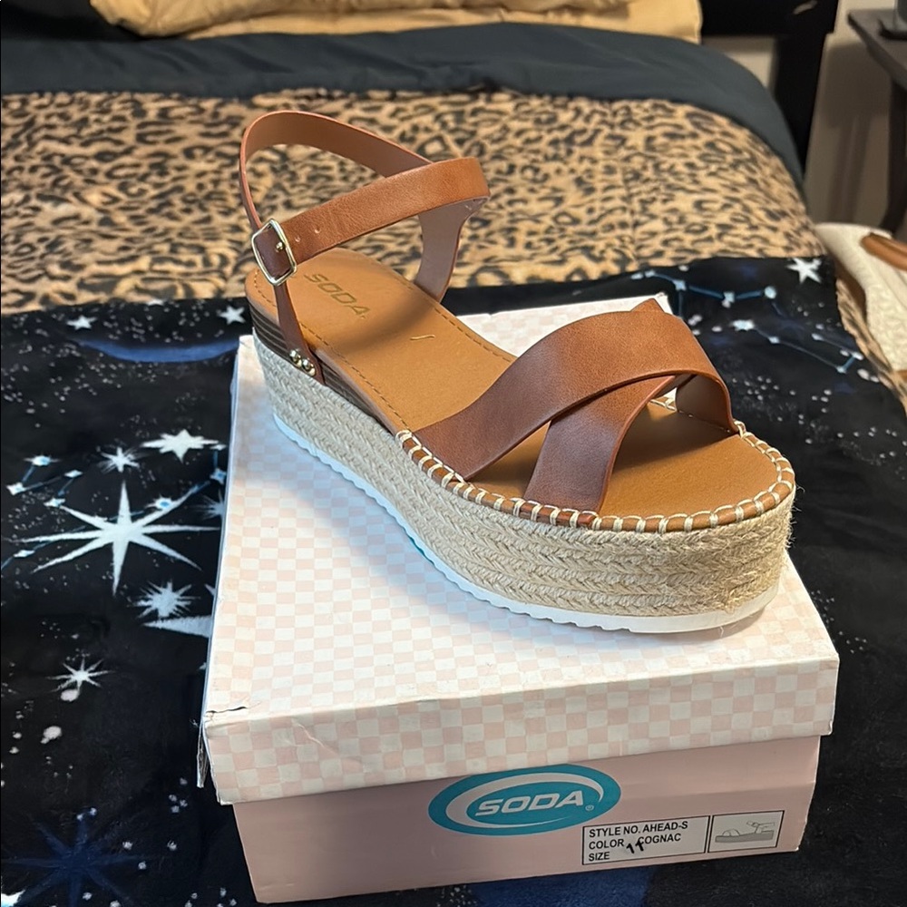 Soda Women's Tan Platform Sandals